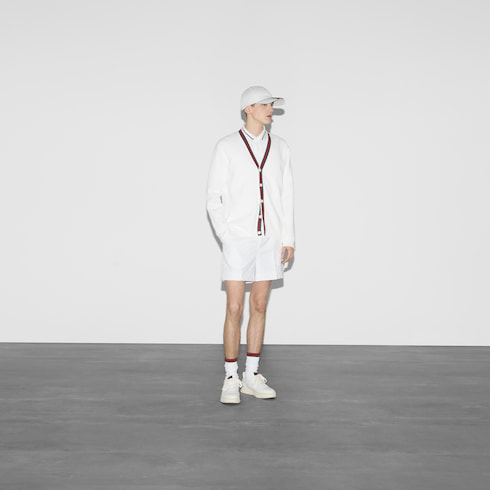 饰织带棉质针织开衫