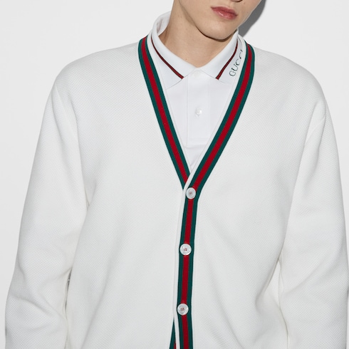 饰织带棉质针织开衫