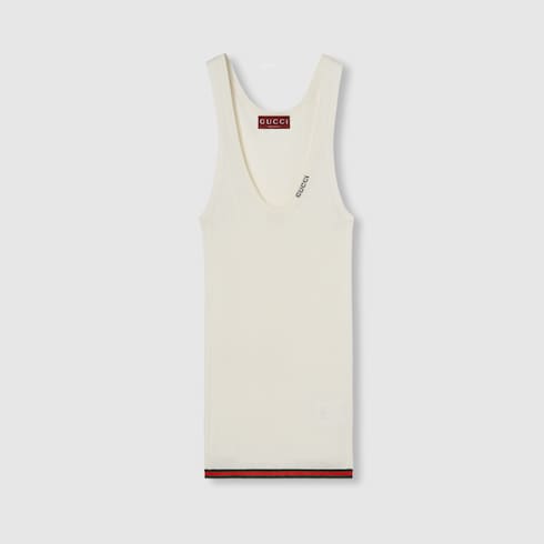 Rib silk tank top in white GUCCI Canada