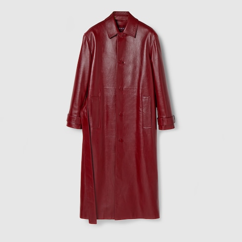 Shiny leather trench coat in Rosso Ancora red | GUCCI® US