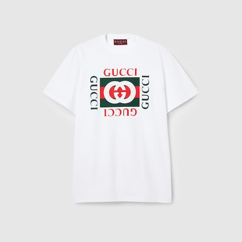 Printed cotton jersey T shirt in white GUCCI ZA