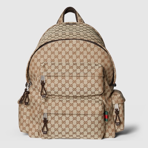 Large backpack with Gucci logo in beige and ebony GG canvas GUCCI Canada