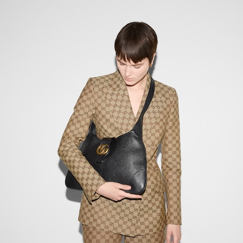 Mittelgroße Aphrodite Schultertasche in schwarzes Leder | GUCCI® DE 