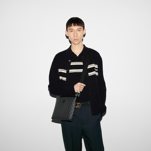 Medium messenger bag in black Supreme | GUCCI® US