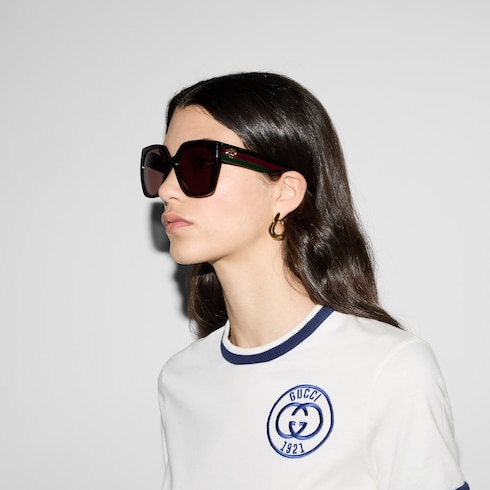 Lentes de sol con marco cuadrado en acetato café oscuro GUCCI® MX