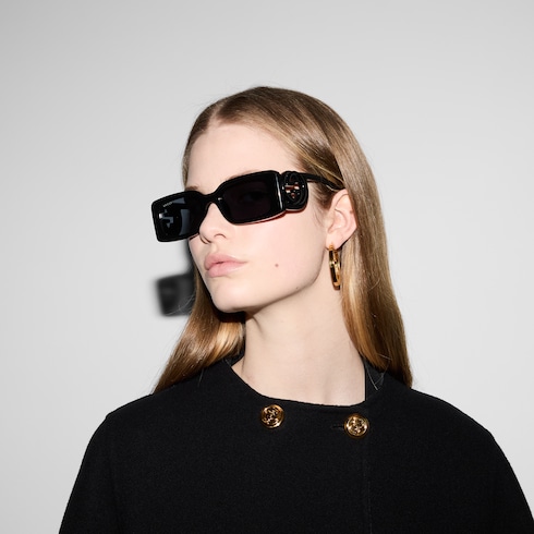 Lentes de sol con marco rectangular en acetato negro GUCCI® MX
