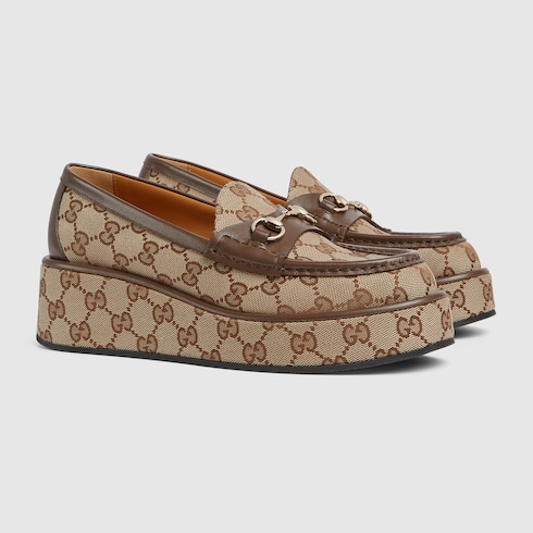 Women s Horsebit wedge loafer in Beige Leather GUCCI SI