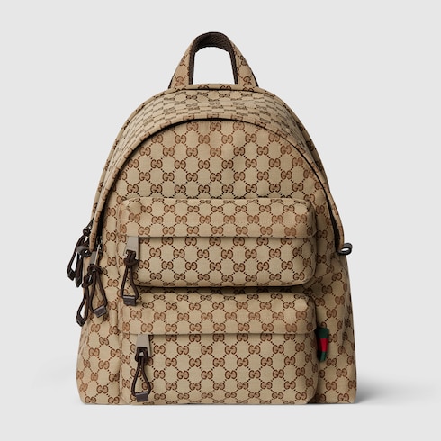 Medium backpack with Gucci logo in Beige GG Canvas GUCCI SI