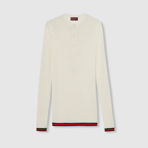 Rib silk long sleeved top