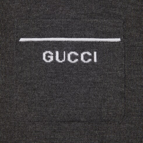 Polo a maniche lunghe in lana lavorata a maglia in grigio GUCCI CH