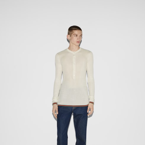 Rib silk long sleeved top