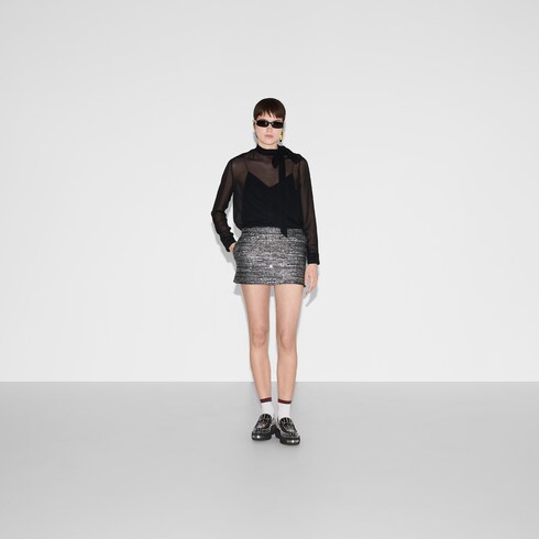 Striped tweed lamé skirt in Black Ready-to-wear | GUCCI® SI