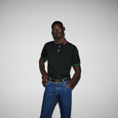 Polo en piqué de coton avec col bande Web