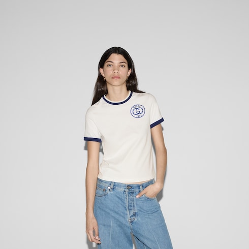 T-shirt in jersey di cotone con ricamo Gucci