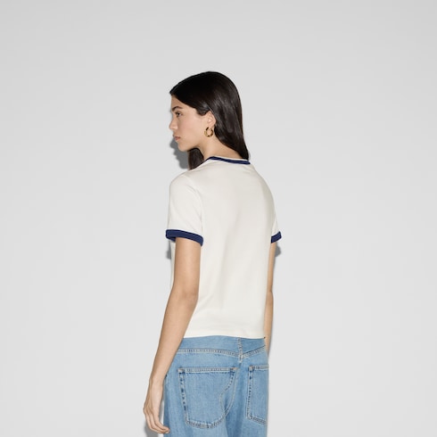 T-shirt in jersey di cotone con ricamo Gucci