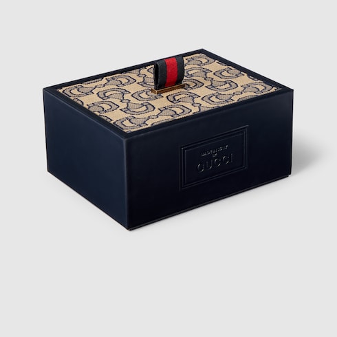 Horsebit jacquard box in dark blue and beige fabric | GUCCI® US