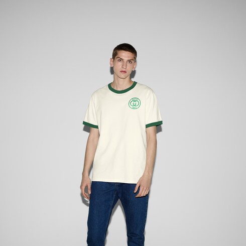 GUCCI エンブロイダリー コットンジャージー Tシャツオフホワイト 
