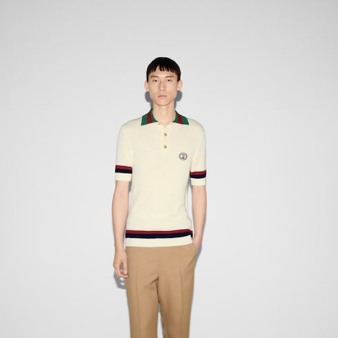 Knit cotton polo shirt with Web Detail 3