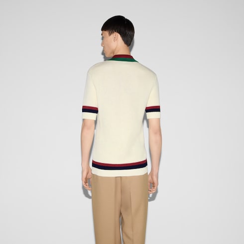 Knit cotton polo shirt with Web Detail 4