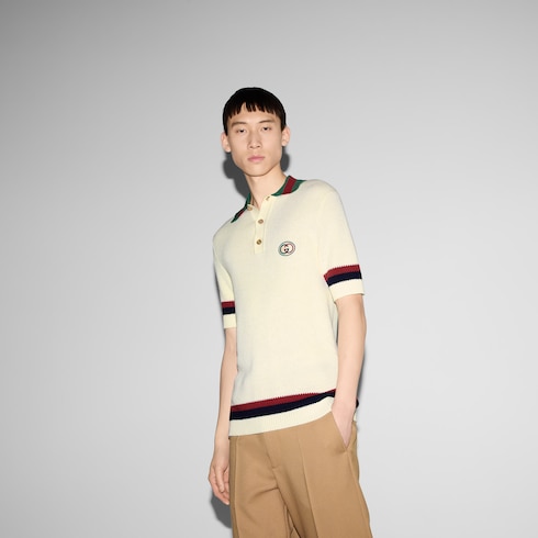 Knit cotton polo shirt with Web Detail 6