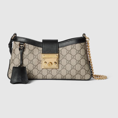 Padlock small shoulder bag in black leather | GUCCI® US