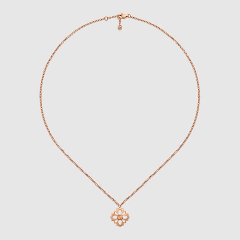 Gucci Flora系列玫瑰色18K金项链