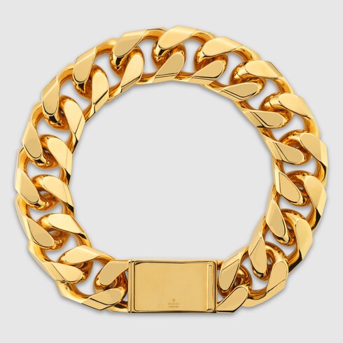 Chain necklace with Gucci script tag in yellow gold toned metal GUCCI AE