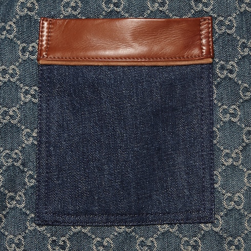 Washed GG denim pant in dark blue and ivory | GUCCI® US