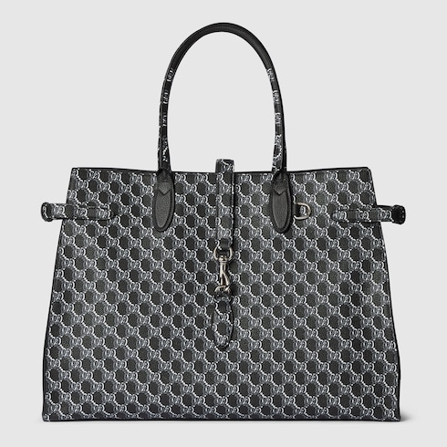 Large tote bag with GG Shadow in dark grey leather GUCCI US