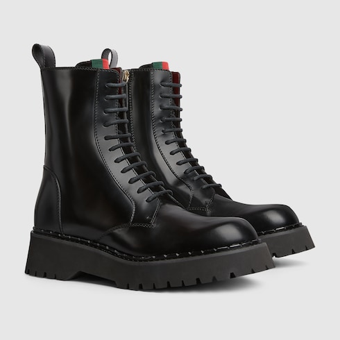 Men s boot with Web in Black Leather GUCCI SI