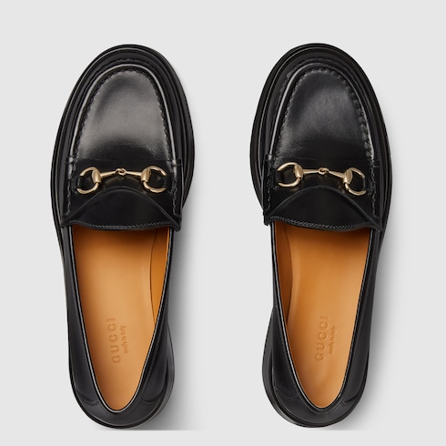 Women's Horsebit wedge loafer in black leather | GUCCI® US