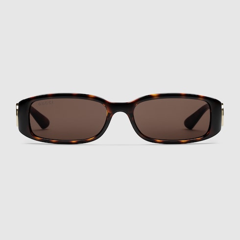 Lunettes de soleil rectangulaires en ecaille de tortue foncee GUCCI BE