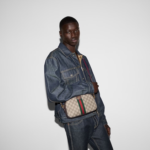 Ophidia GG small crossbody bag in beige and ebony Supreme | GUCCI® US