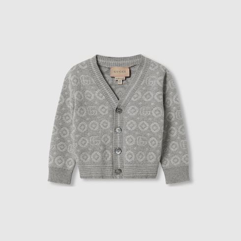 Baby Gucci Cardigan Baby Double G Cotton Cardigan In Dark Grey And