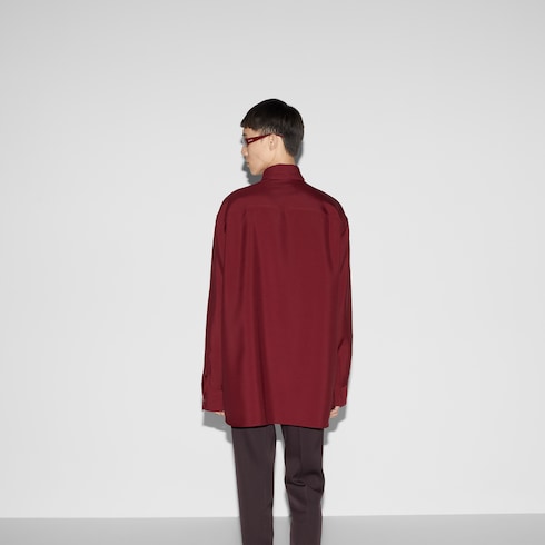 Oversized wool shirt with neck scarf in Rosso Ancora red Oversized wool shirt with neck scarf in Rosso Ancora red
