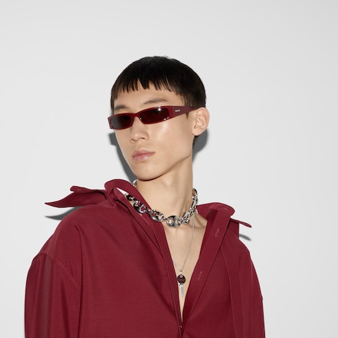 Oversized wool shirt with neck scarf in Rosso Ancora red
