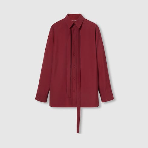 Oversized wool shirt with neck scarf in Rosso Ancora red GUCCI US