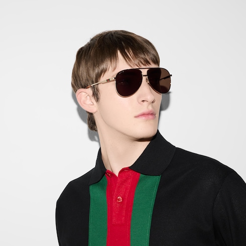 Aviator frame sunglasses in gold GUCCI GR