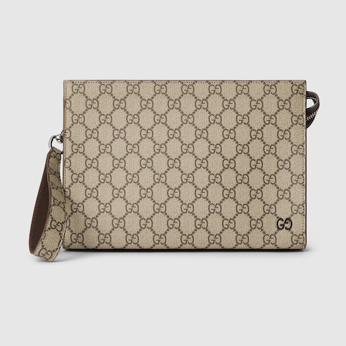 GG Pouch mit GG Detail in beige und ebenholzfarbener Supreme GUCCI DE