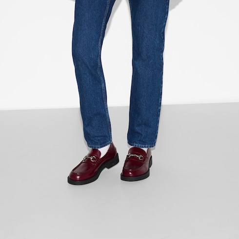 Men s loafer with Horsebit in Rosso Ancora shiny leather GUCCI UK