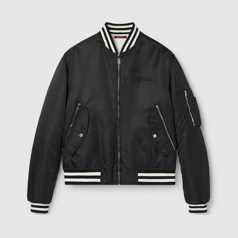 Reversible nylon bomber jacket in black GUCCI GR