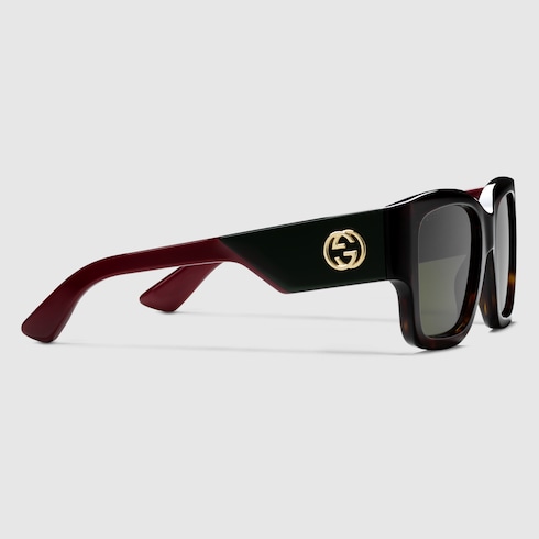 Rectangular frame sunglasses in brown tortoiseshell | GUCCI® US