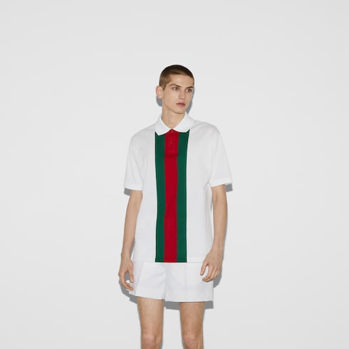 Cotton polo shirt with Web in White Red Undefined | GUCCI® SI Cotton polo shirt with Web in White Red Undefined | GUCCI® SI