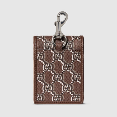 Card case with holder for AirTag in brown canvas GUCCI FI