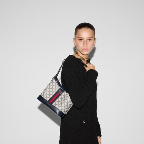 Ophidia GG small shoulder bag in beige and blue Supreme | GUCCI® US