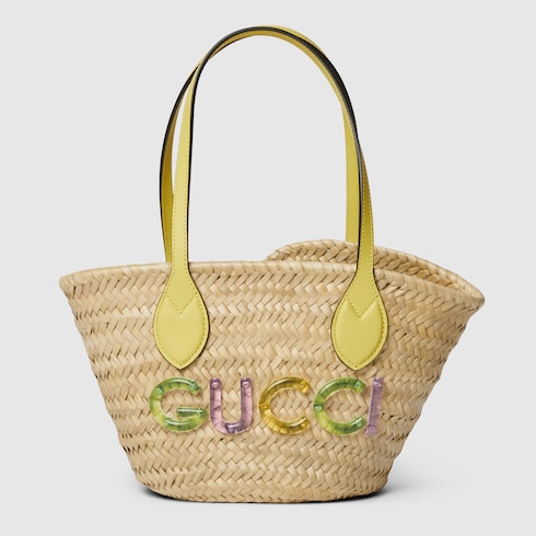 Mini straw tote with Gucci logo in natural woven straw GUCCI TH