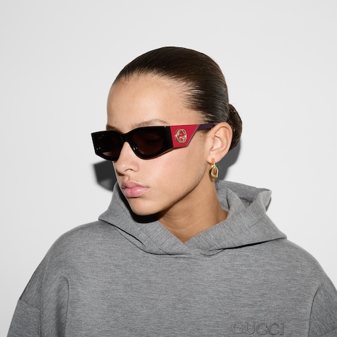 Rectangular frame sunglasses in dark tortoiseshell | GUCCI® US