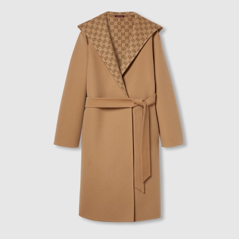 Reversible GG silk wool blend coat