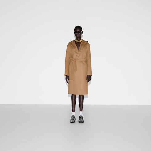 Reversible GG silk wool blend coat