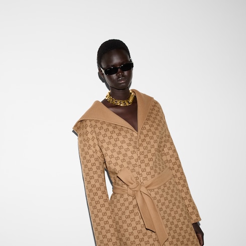 Reversible GG silk wool blend coat